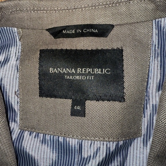 Banana Republic 100% Cotton Tailored Fit Sharkskin Taupe Blazer Men’s Size 44L - Picture 2 of 12